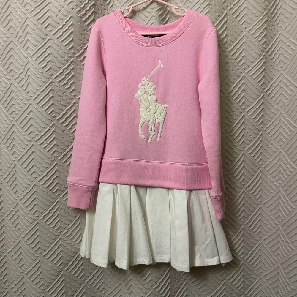 Girls Ralph Lauren Pink Crewneck Sweatshirt with White Polo Pony Size 7